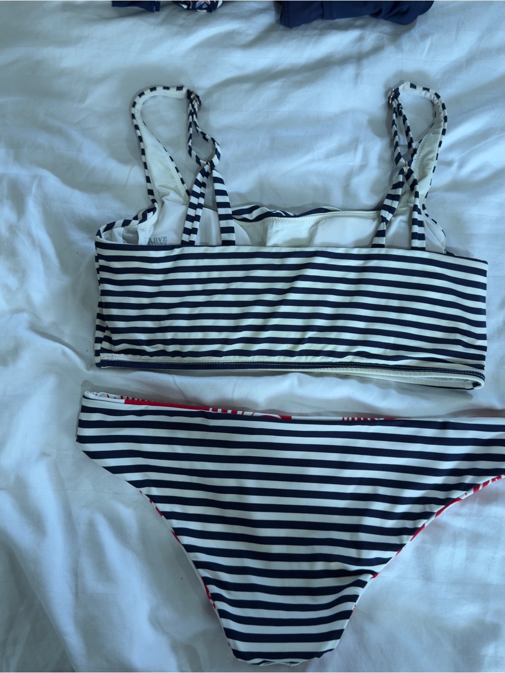 Carve Designs Navy Stripe & Red Palm Bikini Set - Picture 3 of 3